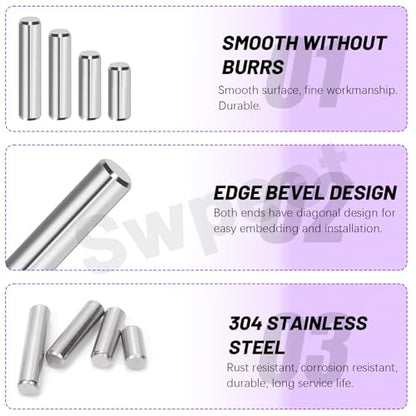 Swpeet 60Pcs M6 M8 M10 304 Stainless Steel Dowel Pin Assortment Kit, Cylindrical Shelf Support Peg Pin Rod Fasten Elements for Maintenance and Connection (with A Storage Box ) - size: M6