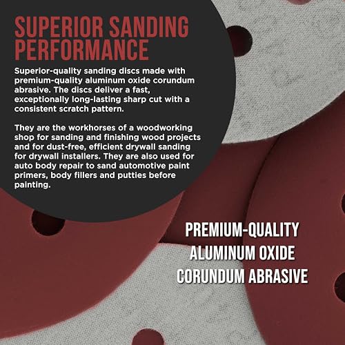 ProductionShop Premium 5" Red 8-Hole Pattern 800 Grit Sanding Discs, Box of 50 - Dustless Hook & Loop Backing Sandpaper for Random Orbital Sanders, Fine-Cut Abrasive - Woodworking, Auto Paint - style: 800 Grit