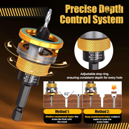 7 Pcs Countersink Drill Bit Set with Adjustable Depth Stop