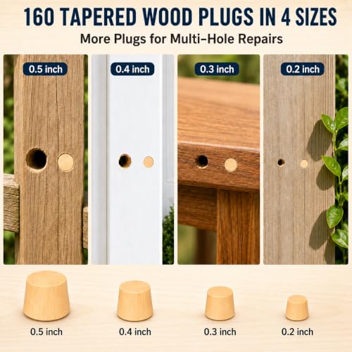 Carpenter Bee Hole Repair Kit, 308 PCS with Tapered Wood Plugs