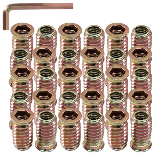 30 Pcs 5/16"-18 x 25mm Threaded Inserts for Wood - size: 5/16"-18 x 25mm