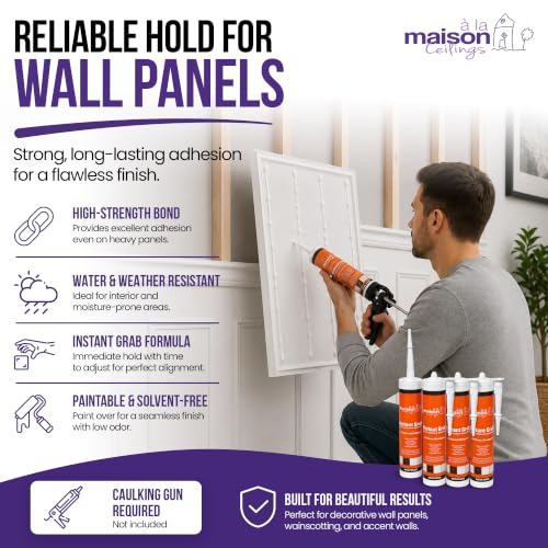 À LA MAISON CEILINGS Instant Grab White Adhesive - Ceiling Tile Wall Panel & Crown Molding Adhesive - High-Strength Water-Resistant Glue for Indoor/Outdoor Use - Easy-Apply Quick-Bond Formula (4-Pack) - size: Pack of 4