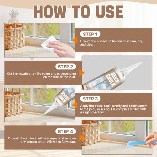 Beige Silicone Caulk, Waterproof Durable 100ml