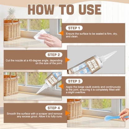 Beige Silicone Caulk, Waterproof Durable 100ml