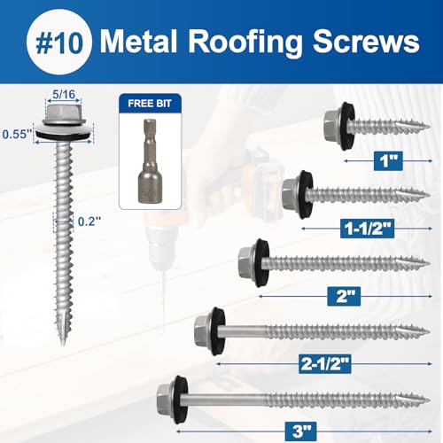 #10×2Inch Metal Roofing Screws 320-PCS Hex Head Rustpert Coating Screws - size: #10×2