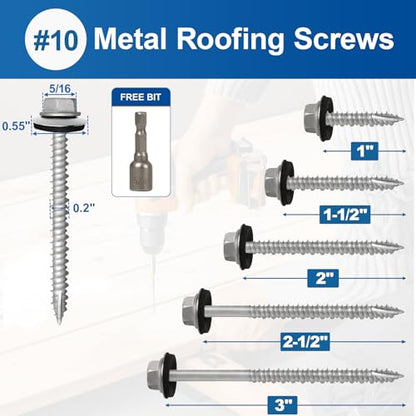 #10×2Inch Metal Roofing Screws 320-PCS Hex Head Rustpert Coating Screws - size: #10×2