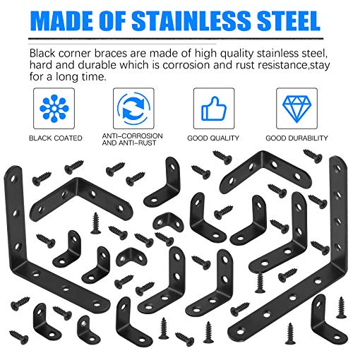Glarks 15 Set 50mm Black L Bracket Right Angle Corner Brace Joint Fastener for Wood Chair Bookshelf Board Window Furniture Cabinet (50x50x2mm) - size: 50x50x2mm
