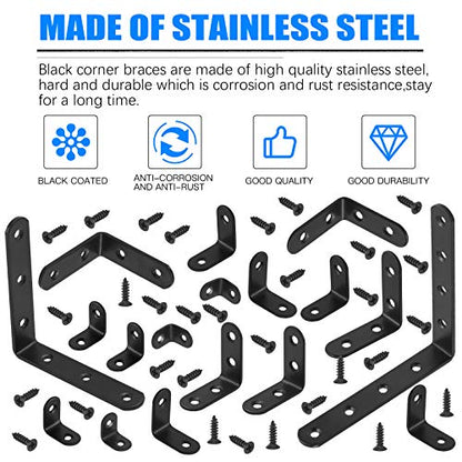 Glarks 15 Set 50mm Black L Bracket Right Angle Corner Brace Joint Fastener for Wood Chair Bookshelf Board Window Furniture Cabinet (50x50x2mm) - size: 50x50x2mm