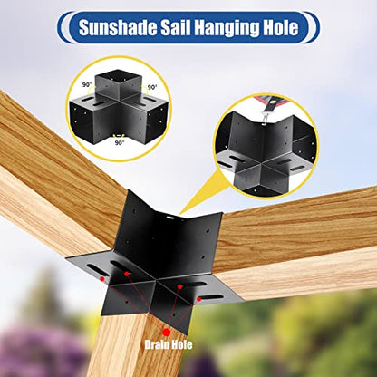 4 Pcs 4"x4" Pergola Brackets(Actual:3.6"x3.6") with 4 Pcs Post Base - size: 3-Way 4x4 Inch with Base - 4 Pcs