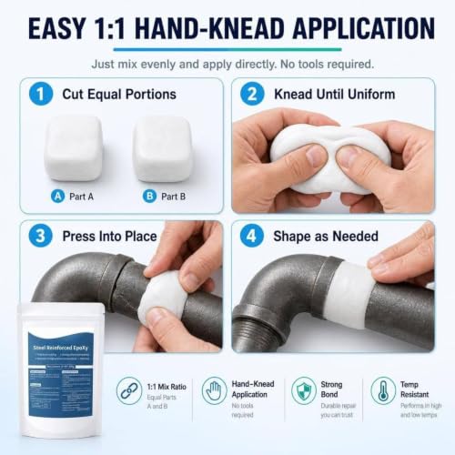 2-Pack Steel-Reinforced Epoxy Putty, Multi-Surface Crack/Hole Filler