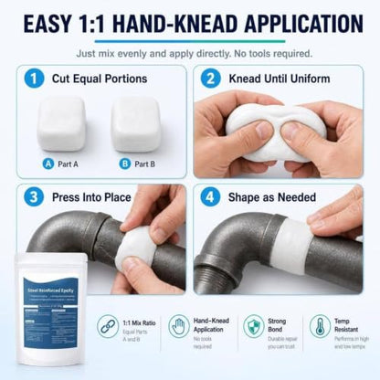 2-Pack Steel-Reinforced Epoxy Putty, Multi-Surface Crack/Hole Filler