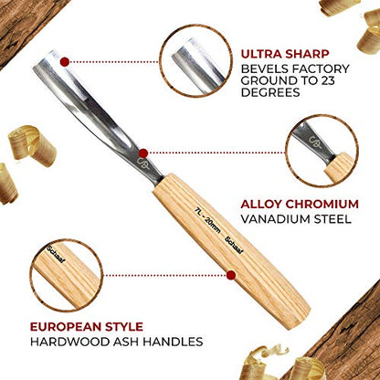 Schaaf Wood Carving Tools 12-pc Wood Chisel Set with Gouges, Hand Sharpened - color: Professionally Sharpened 12 Piece Set