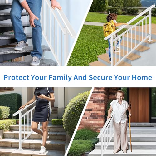 Upgrade 2 in 1 Stair Handrail&Horizontal Railing, 3 Step Stair Railing Kit - color: White, size: 3 Steps