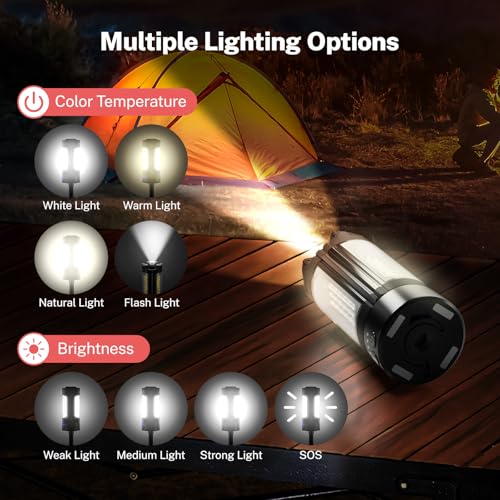 OGERY Rechargeable 10000mAh Camping Light with Stand - color: Black
