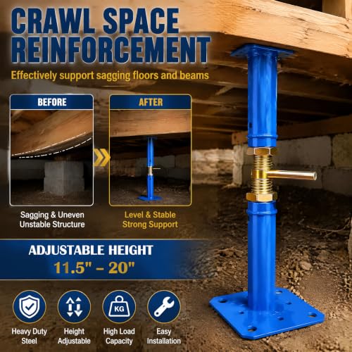 Adjustable House Jacks for Leveling - Carbon Steel Floor Jack, 11.5-20inch - size: 11.5-20