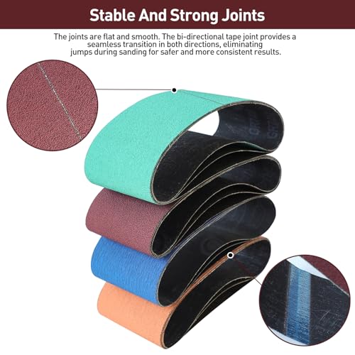 3" x 21" Sanding Belts for Belt Sander, Assorted Grits 12 Pcs (3 Each of 80 120 150 240), Aluminum Oxide Sanding Belts for Woodworking Metal Polishing Knife Sharpening - size: 3" x 21"