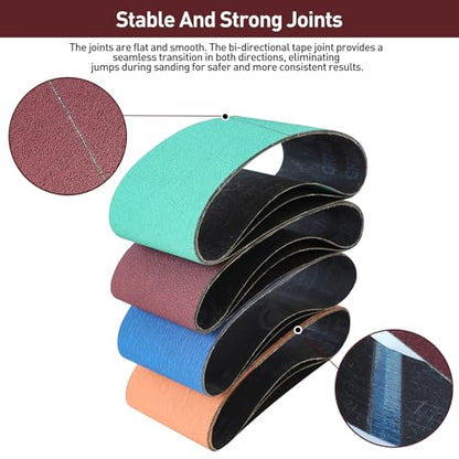 3" x 21" Sanding Belts for Belt Sander, Assorted Grits 12 Pcs (3 Each of 80 120 150 240), Aluminum Oxide Sanding Belts for Woodworking Metal Polishing Knife Sharpening - size: 3" x 21"