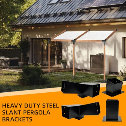 6Pcs 30° Lean Pergola Kit 4x43-Way Slanted Pergola Roof Bracket,Post Base-Angled 4x4 Wood Post Bracket DIY Gazebo Brackets-Hardware Kit for Outdoor Wood Beam Post Sunroom Carport Cabin.