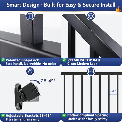 36 in H x 12 ft W Modular Real Aluminum Stair Railing Kit, 2 Panels - color: 6ft Stair - 2Pack