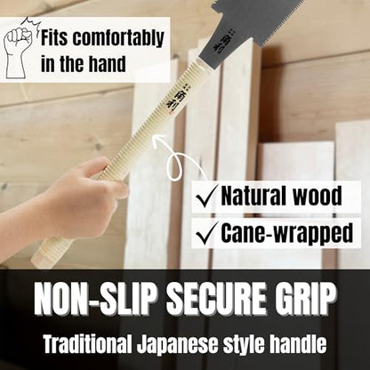 KAKURI Extra Large Japanese Pull Saw 10.5" for Woodworking - Ryoba Double Edge Hand Saw with Blade Cover for Rip & Crosscut - Heavy Duty Fixed Blade - Made in Japan - size: 10-1/2"