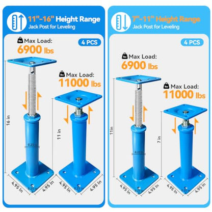 11" - 16" House Jacks for Leveling, 4 Pack Screw Jacks Post - color: Blue, size: 11"-16"