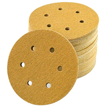 6-Inch 6-Hole Hook and Loop Gold Sanding Discs 60-Grit, 100-Pack
