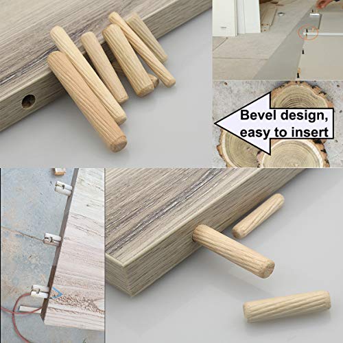smseace 400PCS Straight Groove Wooden Dowel Pins with Tapered End with Bevel Angle, 1/4inch 5/16inch 3/8inch(6mm, 8mm, 10mm) Wooden Dowel Pins, Used for Crafts, Furniture, DIY Manual