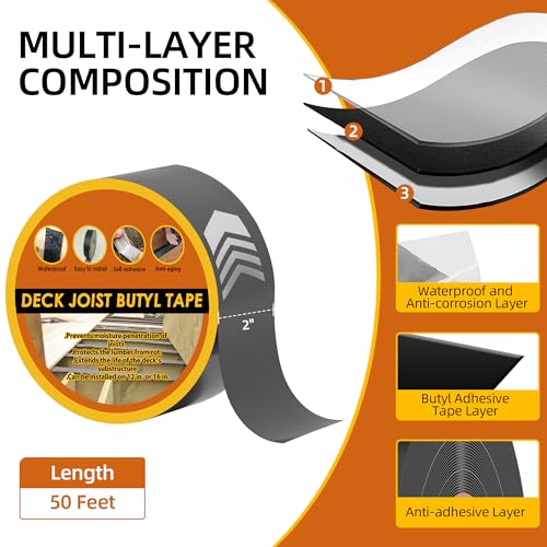 Butyl Joist Tape for Decking 2''×50', 24 Pack Waterproof Deck Tape - size: 24pack 2" x 50'