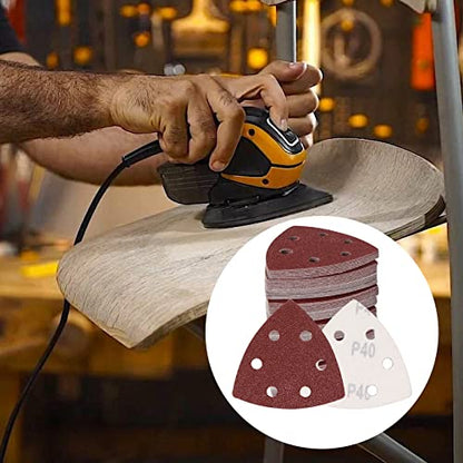 120 Pcs Triangle Sanding Pads, 40 Grits Detail Sander Sandpaper Hook and Loop Sanding Sheet,3.54"(90mm) Triangular Sandpaper for 3.5" Oscillating Multi Tool - size: 40 Grit, style: Hole