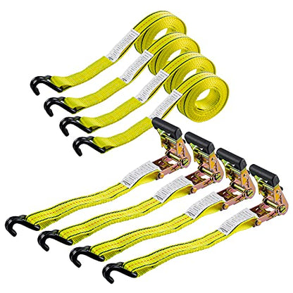 1-1/2in x 15ft Ratchet Cargo Tie Down Straps 4-Pack Heavy Duty