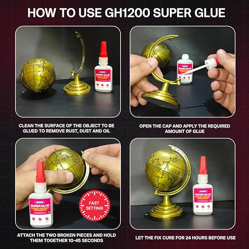GH1200 2 PCs (2-in-1) Super Glue with Brush Applicator & Nozzle, Mess Free Superglue Brush, Instant Never Dries, 3000 CPS Ca Glue, No Stain Clear Glue, Super Glue for Plastic, Rubber & More - style: 20g x 2Pcs Super Glue Brush & Nozzle