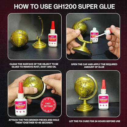 GH1200 2 PCs (2-in-1) Super Glue with Brush Applicator & Nozzle, Mess Free Superglue Brush, Instant Never Dries, 3000 CPS Ca Glue, No Stain Clear Glue, Super Glue for Plastic, Rubber & More - style: 20g x 2Pcs Super Glue Brush & Nozzle