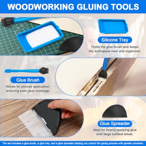 Wood Glue Applicator Kit Includes Silicone Glue Brush, Tray & Spreader