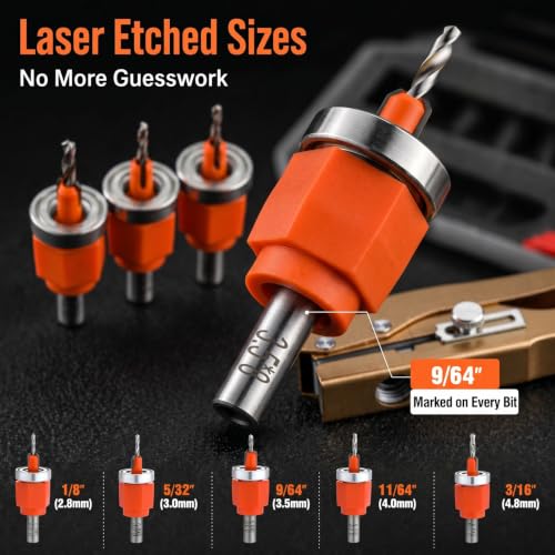 Chumia 6 Pcs Countersink Drill Bit Set, 1/8" to 3/16"