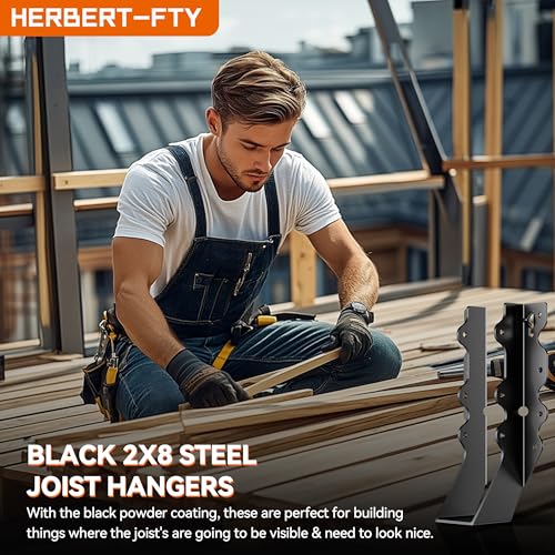 50 Pcs Black Joist Hangers 2x8, 18 Gauge Rafter Brackets , Hurricane Straps for 2x8 Face Mount Joist Hangers for Shed/Barn/Coop/Porch/Truss/Decks, Structurally Sound and Aesthetically Pleasing - size: 50 Pcs 2x8, style: Black Joist Hanger