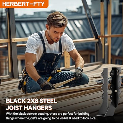 50 Pcs Black Joist Hangers 2x8, 18 Gauge Rafter Brackets , Hurricane Straps for 2x8 Face Mount Joist Hangers for Shed/Barn/Coop/Porch/Truss/Decks, Structurally Sound and Aesthetically Pleasing - size: 50 Pcs 2x8, style: Black Joist Hanger