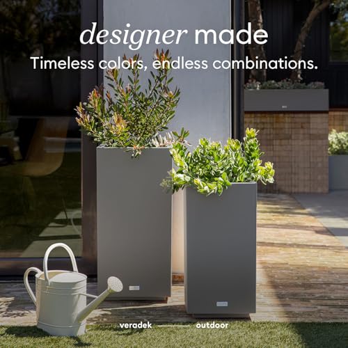 Veradek Block Series Pedestal Planter - Tall Rectangular Outdoor Planter - color: Gray, size: 26"H x 13.5"W - 2 Pack