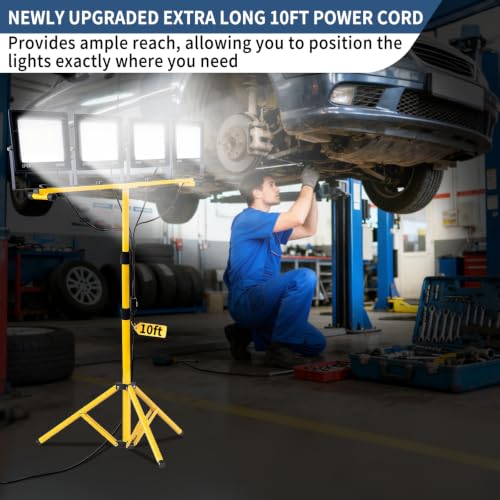 40000LM LED Work Light with Stand & Tripod 3 Head Dimmable IP66 - color: 4 Pack