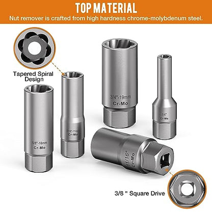 16PCS 3/8" Drive Deep Bolt Socket Extractor Set, Bolt Nut Remover Set - size: 16PCS
