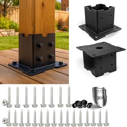 4x4 Deck Post Base, 2 Pack, 304 Stainless Steel, for Wood Decks - size: 4x4 for wood floor only