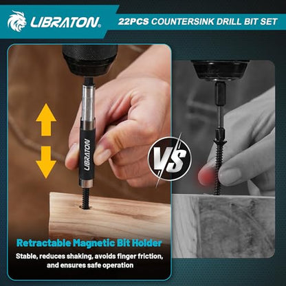 LIBRATON Countersink Drill Bit Set, 22 PCS Wood Counter Sink Drill Bit