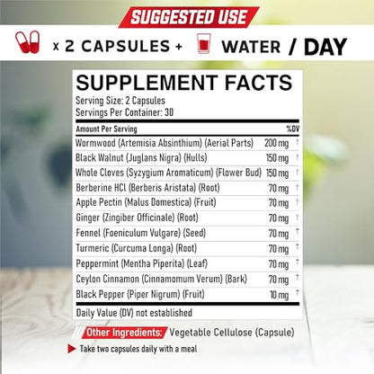 DEDICAD Wormwood Capsules Supplement - Extracted from Black Walnut, Cloves, Turmeric, Apple, Berberine HCl & More - 11 Ingredients Combined for Immune System, Body Management - 60 Capsules - size: 60 Count (Pack of 1)