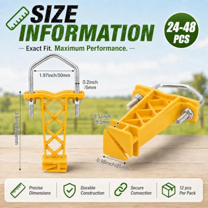 Tondiamo 48 Pcs Tube Post Insulator, Electric Chain Link Fence T Post Extender Insulators for Square Round Pipe Tubing Wire Vinyl Picket Fence (Yellow) - style: Yellow