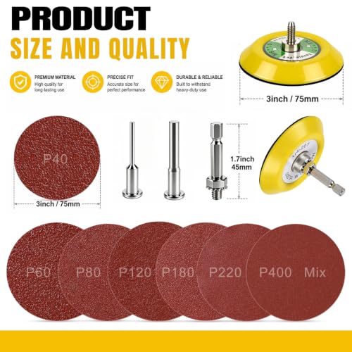 105 PCS 3 Inch Sanding Discs 40 60 80 120 180 220 400 Grit - style: Mix Grit