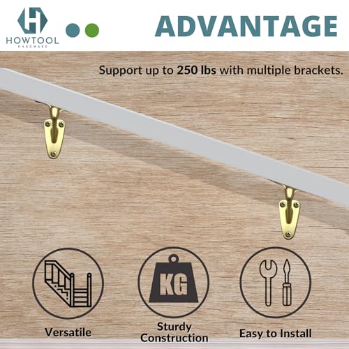 Handrail Bracket Heavy Duty Champagne Brass V Style, 3 Pack | HOWTOOL - color: Champagne Brass