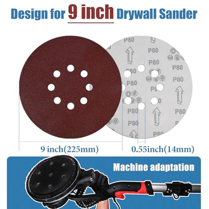 20 PCS 9 Inch 8 Hole Sanding Discs, 180 Grit Hook and Loop Round Sandpaper - color: 180Grit 20PCS