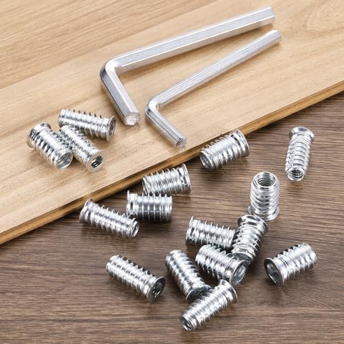 uxcell 50 Pcs Threaded Insert for Wood, 5/16" - 18 Carbon Steel Threaded Studs Hex Socket Drive Nut Inserts Screw in Nut Fastener Connector with Hex Wrench 20mm Length for Home, Silver - size: 5/16"-18x20mm