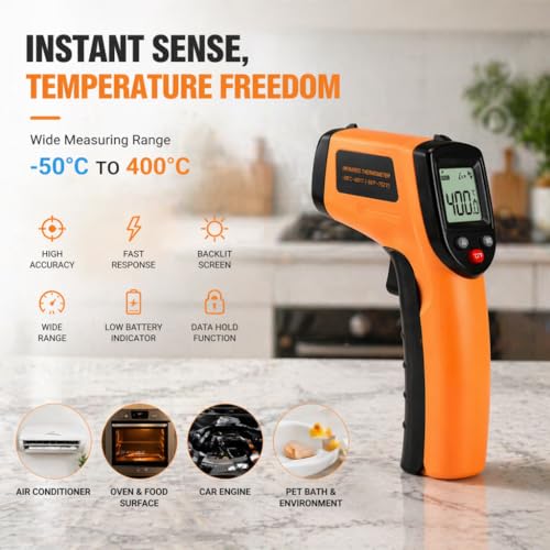 Infrared Thermometer Gun,Non Contact Digital Surface Thermometer with Laser Pointer, Backlit LCD,-58°F to 752°F for Cooking,HVAC, Automotive-GM320