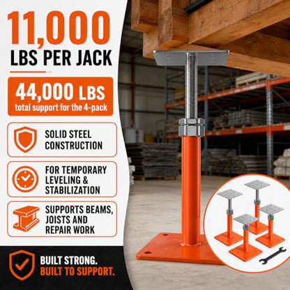 4-Pack Adjustable House Floor Jacks, 5-8 Inch Telescoping - color: Orange