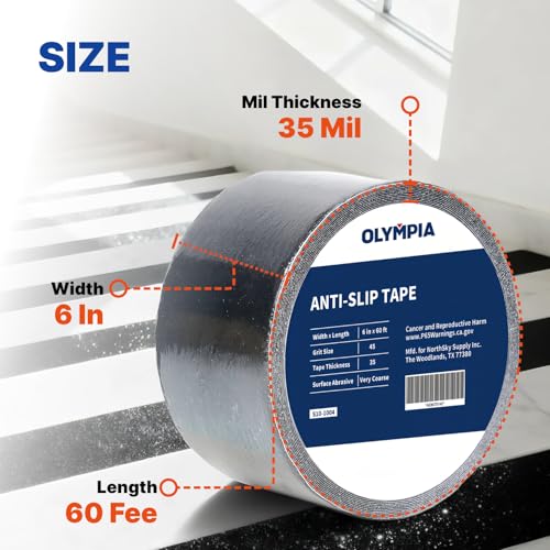 NORTHSKY Olympia 6 Inch x 60 Foot Anti Slip Tape, 45-Grit Friction, Non-Slip Traction Grip for Stairs, Waterproof Grip Tape Safety Non Skid Tape for Steps Anti-Slip Traction Tape Black - size: 6“